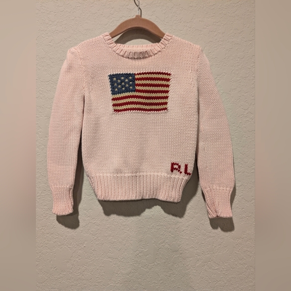 Ralph Lauren Flag Cotton Sweater Acacia Pink Sweater - Picture 1 of 8